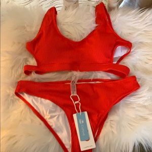 NWT CUPSHE size LG Orange 2pc swim suit